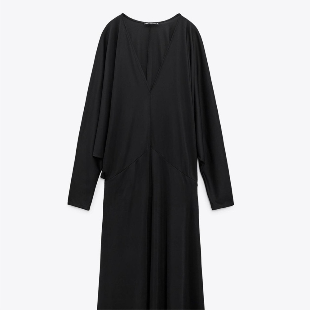 Zara VOLUMINOUS SLEEVE DRESS Batwing Sleeve Elegant Black Maxi Dress - Picture 4 of 8
